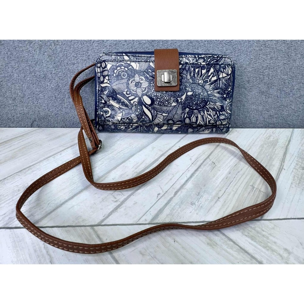 Sakroots Coated Canvas Smartphone Crossbody Bag Blue Floral Minimalist Travel